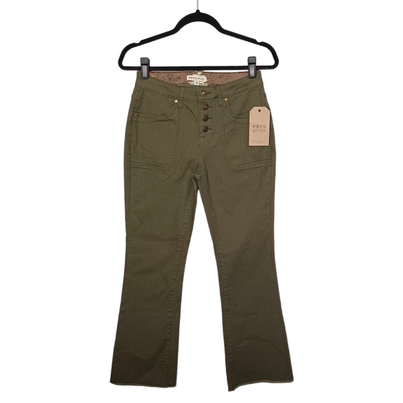 FRYE & CO Olive Green Flared Button Fly Jeans 4 (Small) NWT - Picture 1 of 10